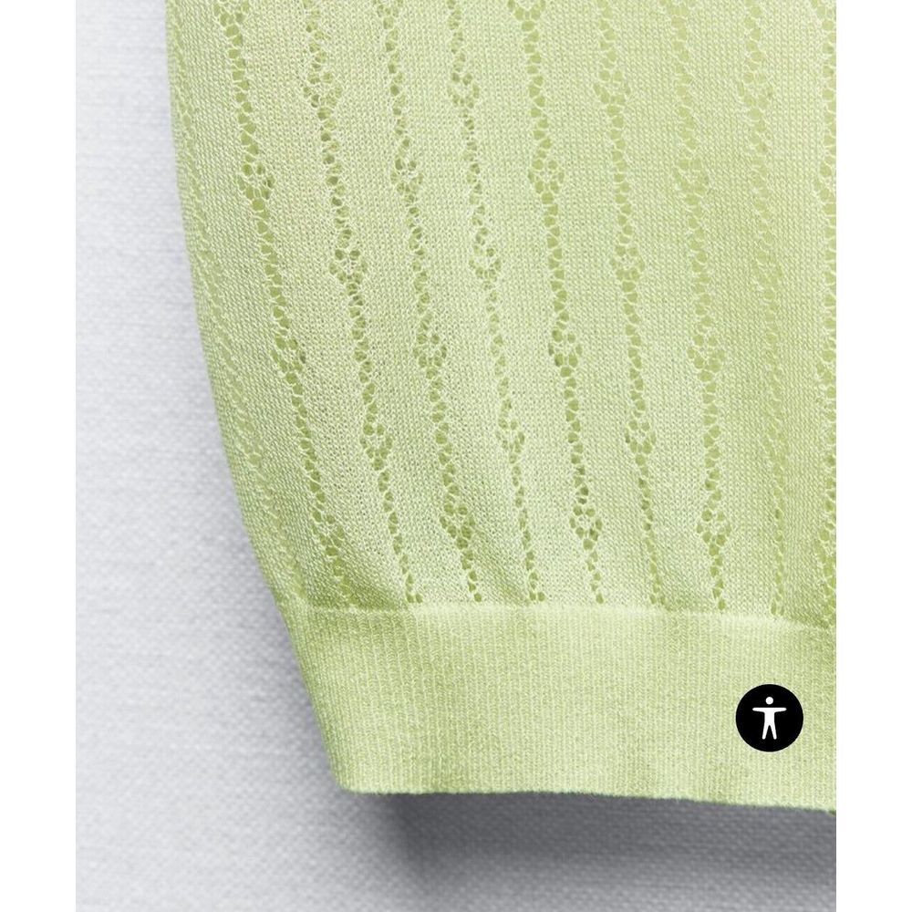Zara Womens S Lightweight Lime Green Lace Accent Sweater Top Small FINE‎ KNIT - Picture 3 of 9
